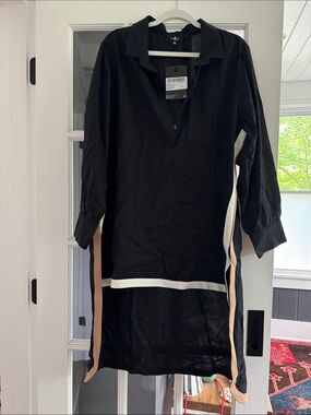 Women's Black Tunic with Cream and Tan Trim